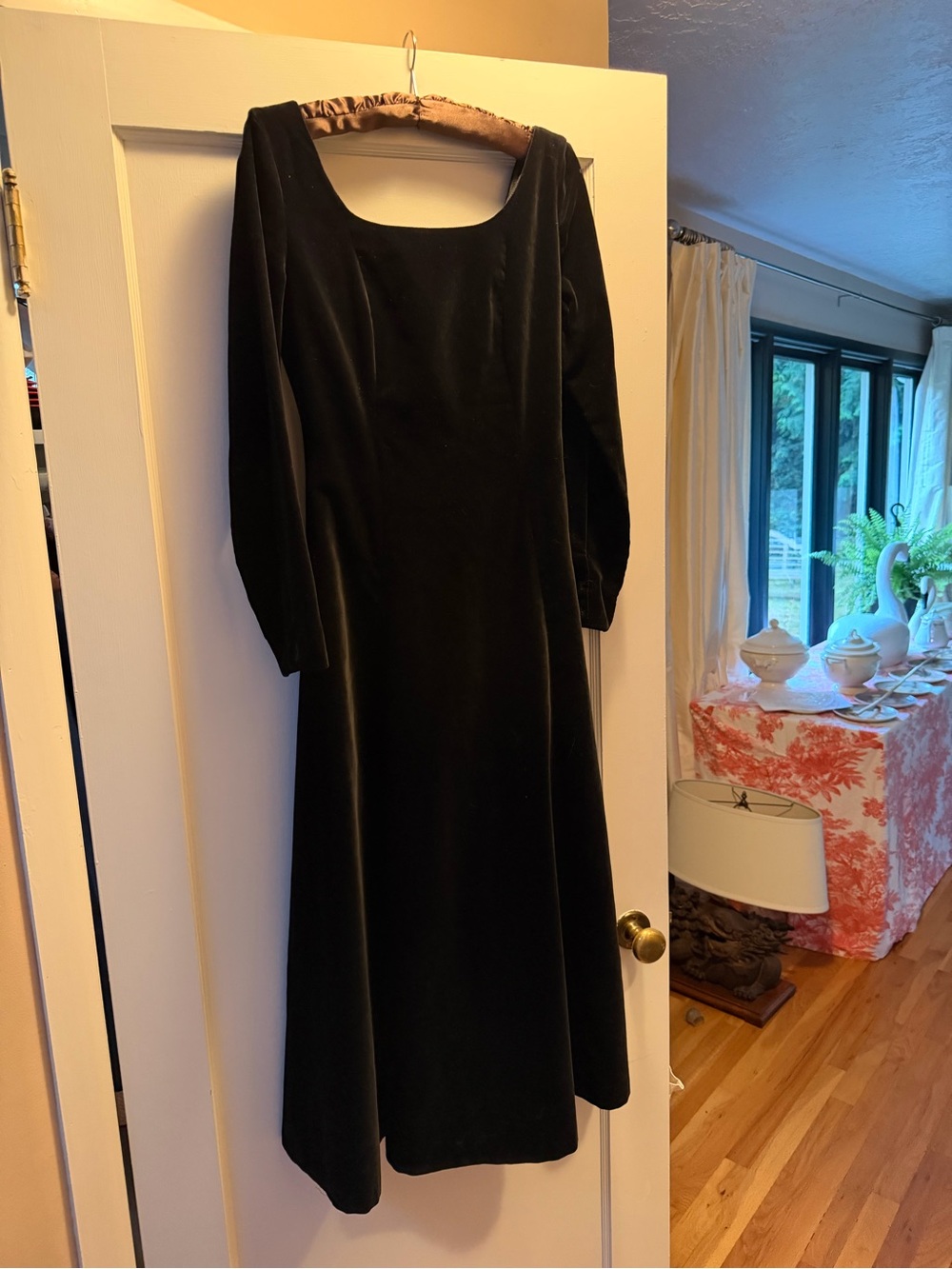 Laura Ashley Black Velvet Scoop-Neck Maxi Dress